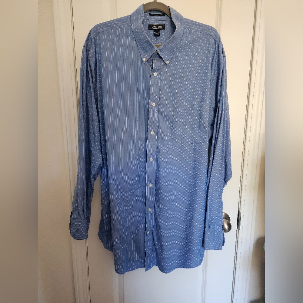 Men's Land's End Blue Pinstripe Size 18-37 Tall Button-Down Shirt